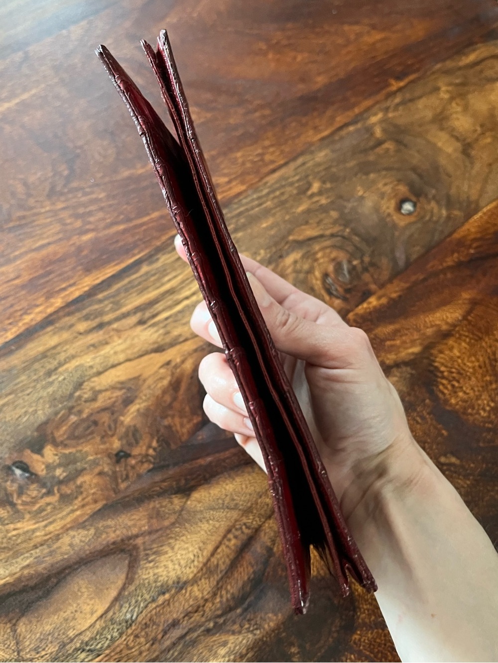 Vintage Eel Skin Wallet Red Bifold Long Exotic Leather Genuine Clutch Retro - Picture 7 of 15